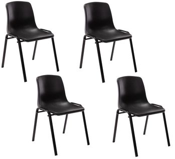 Lot De 4 Chaises Visiteur Empilable Salle D'attente En Plastique Noir Et Métal 10_0003206