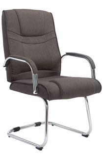 Fauteuil De Bureau Sans Roulettes Accoudoirs Chaise Visiteur Charge Maximale 180 Kg En Tissu Gris