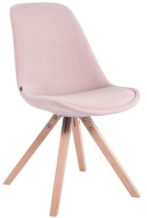 Chaise De Salle à Manger Design Scandinave En Velours Rose Et Pieds En Bois Clair Forme Carré 10_0