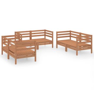 Salon De Jardin Meuble D'extérieur Ensemble De Mobilier 6 Pièces Marron Miel Bois De Pin Massif 02