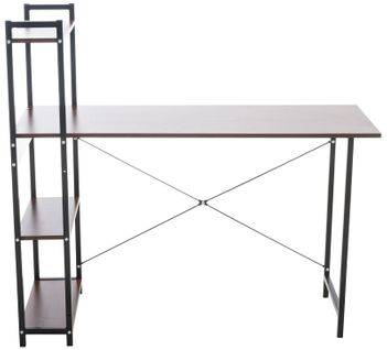 Bureau Table De Travail Style Rétro Avec Colonne De Rangement Étagère En Bois Noyer Et Métal Noir