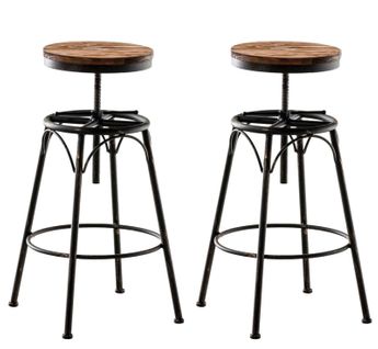 Lot De 2 Tabourets De Bar Style Industriel Contemporain Hauteur Réglable En Métal Bronze Et Assise