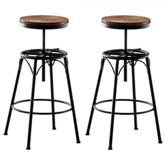 Lot De 2 Tabourets De Bar Style Industriel Contemporain Hauteur Réglable En Métal Noir Et Assise
