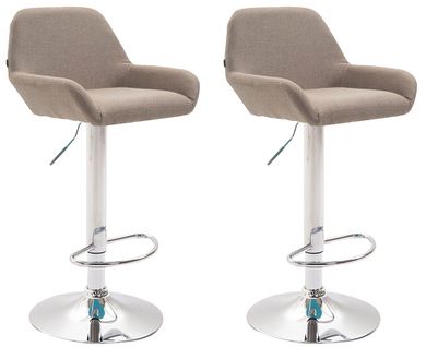 Lot De 2 Tabourets De Bar Repose-pieds En Forme D'arc En Métal Chromé Assise En Tissu Taupe 10_000