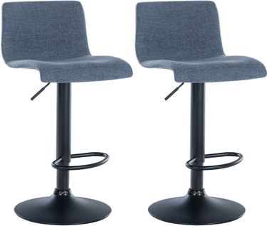 Lot De 2 Tabourets De Bar Design Simple Avec Repose-pieds En Tissu Bleu Pieds En Métal Noir 10_000