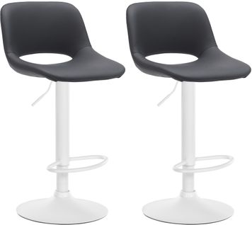 Tabourets De Bar Chaises Haute X2 Avec Repose-pieds En Pvc Noir Piètement Métallique Blanc 10_0004