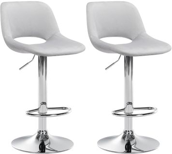 Tabourets De Bar Chaises Haute X2 Avec Repose-pieds En Velours Gris Clair Piètement Métallique