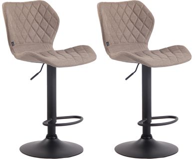 Lot De 2 Tabourets De Bar Avec Coutures Décoratives En Forme De Losanges En Tissu Taupe Et Métal