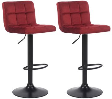 Lot De 2 Tabourets De Bar En Velours Rouge Coutures Décoratives Piètement Métal Noir 10_0004147