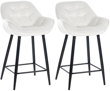 Lot De 2 Tabourets De Bar Chaises Hautes Assise Effet Capitonnée En Velours Blanc Crème Et Métal