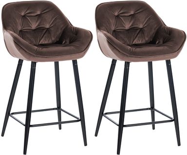 Lot De 2 Tabourets De Bar Chaises Hautes Assise Effet Capitonnée En Velours Marron Et Métal Noir 1