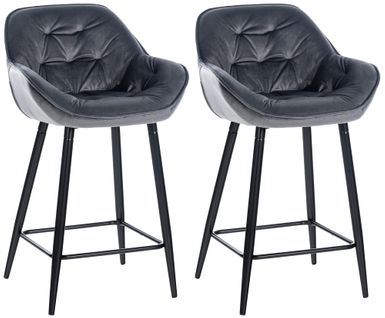 Lot De 2 Tabourets De Bar Chaises Hautes Assise Effet Capitonnée En Velours Gris Foncé Et Métal