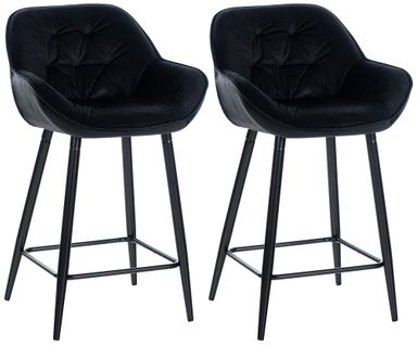 Lot De 2 Tabourets De Bar Chaises Hautes Assise Effet Capitonnée En Velours Noir Et Métal Noir 10_
