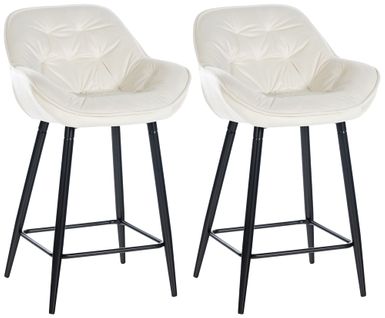 Lot De 2 Tabourets De Bar Chaises Hautes Assise Effet Capitonnée En Velours Crème Et Métal Noir 10