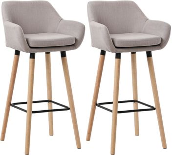 Lot De 2 Tabourets De Bar Lounge Design Scandinave Assise En Tissu Taupe Pieds En Bois Repose-pied