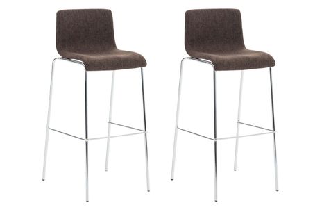 Lot De 2 Tabourets De Bar Avec Repose-pieds Dossier Incurvé En Tissu Marron Et 4 Pieds En Métal