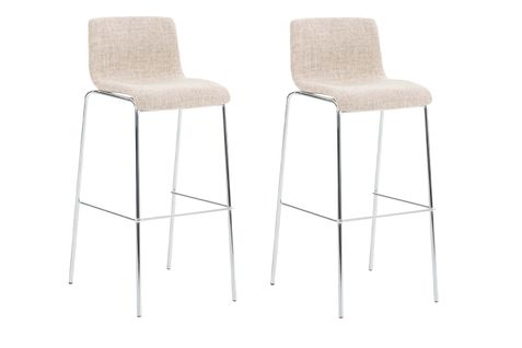 Lot De 2 Tabourets De Bar Avec Repose-pieds Dossier Incurvé En Tissu Crème Et 4 Pieds En Métal