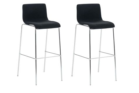 Lot De 2 Tabourets De Bar Avec Repose-pieds Dossier Incurvé En Tissu Noir Et 4 Pieds En Métal