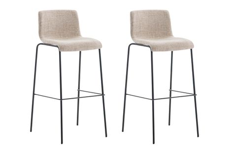 Lot De 2 Tabourets De Bar Avec Repose-pieds Dossier Incurvé En Tissu Crème Et 4 Pieds En Métal
