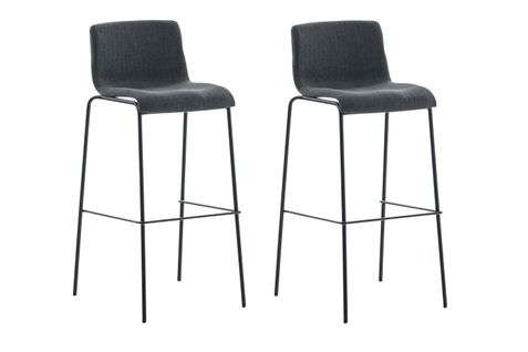 Lot De 2 Tabourets De Bar Avec Repose-pieds Dossier Incurvé En Tissu Gris Foncé Et 4 Pieds En Métal