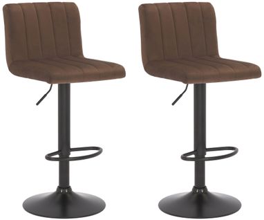 Lot De 2 Tabourets De Bar Pivotant Hauteur Réglable Assise Surpiqué En Velours Marron Et Métal Noir