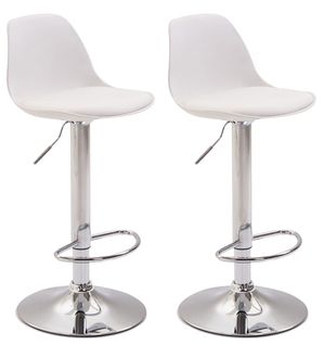 Lot De 2 Tabourets De Bar Moderne Et Confortable Assise En Pvc Blanc Coque En Plastique Et Pieds
