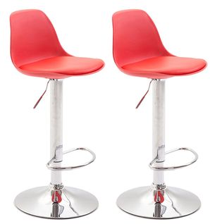 Lot De 2 Tabourets De Bar Moderne Et Confortable Assise En Pvc Rouge Coque En Plastique Et Pieds