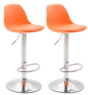 Lot De 2 Tabourets De Bar Moderne Et Confortable Assise En Pvc Orange Coque En Plastique Et Pieds