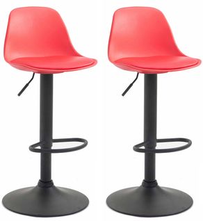 Lot De 2 Tabourets De Bar Moderne Et Confortable Assise En Pvc Rouge Coque En Plastique Et Pieds