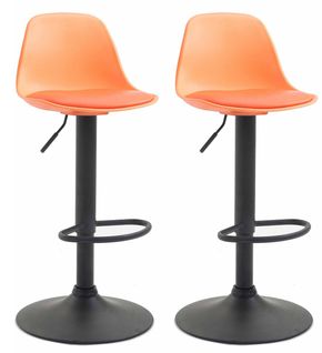 Lot De 2 Tabourets De Bar Moderne Et Confortable Assise En Pvc Orange Coque En Plastique Et Pieds
