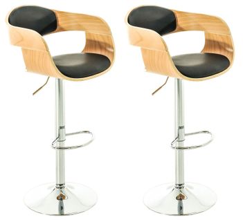 Lot De 2 Tabourets De Bar Design Scandinave En Pvc Noir Et Structure En Bois Couleur Clair 10_0004