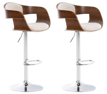 Lot De 2 Tabourets De Bar Design Scandinave En Tissu Crème Et Structure En Bois Couleur Noyer 10_0