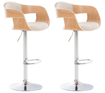 Lot De 2 Tabourets De Bar Design Scandinave En Tissu Crème Et Structure En Bois Clair 10_0004255