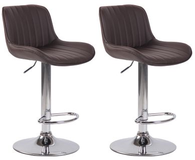 Lot De 2 Tabourets De Bar Chaises Hautes En Pvc Marron Coutures Verticales Support En Métal Chromé