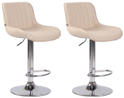 Lot De 2 Tabourets De Bar Chaises Hautes En Pvc Crème Coutures Verticales Support En Métal Chromé
