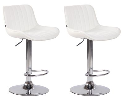 Lot De 2 Tabourets De Bar Chaises Hautes En Pvc Blanc Coutures Verticales Support En Métal Chromé