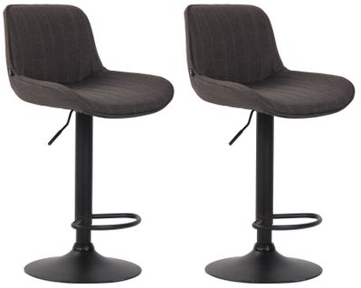 Lot De 2 Tabourets De Bar Chaises Hautes En Tissu Gris Foncé Coutures Verticales Support En Métal