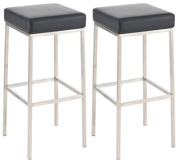 Lot De 2 Tabourets De Bar Avec Repose-pieds Design Simple Hauteur 85 Cm En Pvc Noir Et Acier Inoxy