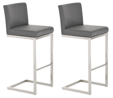 Lot De 2 Tabourets De Bar Design Moderne Support En Acier Inoxydable Assise En Pvc Gris 10_0004387