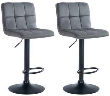 Lot De 2 Tabourets De Bar En Velours Gris Foncé Avec Coutures Décoratives Pied En Trompette Métal