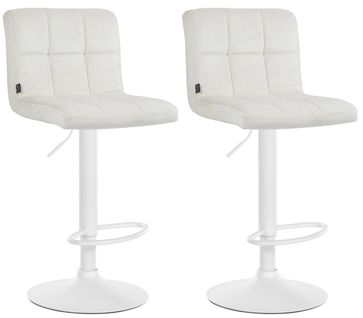 Lot De 2 Tabourets De Bar En Velours Crème Avec Coutures Décoratives Pied En Trompette Métal Blanc