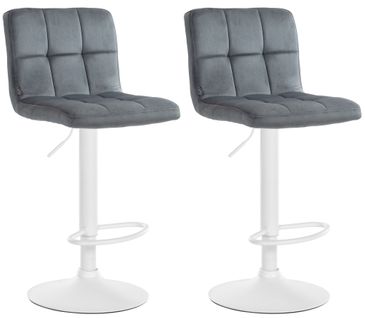 Lot De 2 Tabourets De Bar En Velours Gris Foncé Avec Coutures Décoratives Pied En Trompette Métal