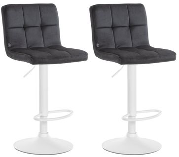 Lot De 2 Tabourets De Bar En Velours Noir Avec Coutures Décoratives Pied En Trompette Métal Blanc