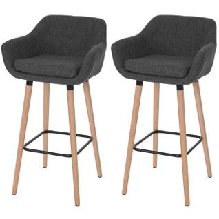 Lot De 2 Tabourets De Bar Chaise De Bar Comptoir Avec Repose-pieds En Tissu Gris Foncé 04_0000168