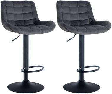 Lot De 2 Tabourets De Bar Structure Métallique Noir Assise En Velours Gris Foncé Avec Surpiqûres 1