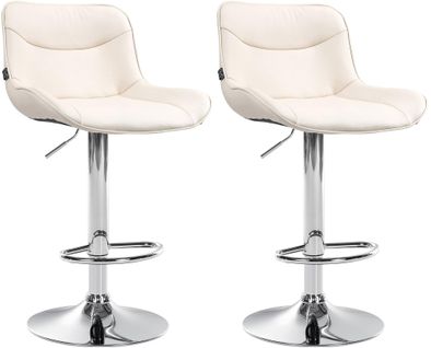 Lot De 2 Tabourets De Bar X1 Avec Coutures Décoratives En Pvc Crème Pied En Trompette Métal Chromé