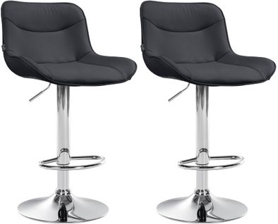 Lot De 2 Tabourets De Bar X1 Avec Coutures Décoratives En Pvc Noir Pied En Trompette Métal Chromé