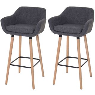 Lot De 2 Tabourets De Bar Chaises De Comptoir Avec Repose-pieds En Tissu Gris 04_0000166
