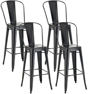 Lot De 4 Tabourets De Bar Avec Repose-pied Et Dossier Design Industriel En Métal Couleur Noir