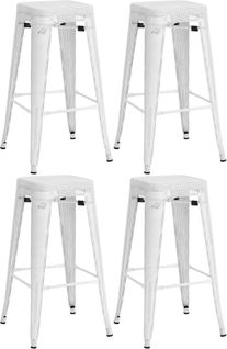Set De 4 Tabourets De Bar Avec Repose-pieds Design Industriel Empilable En Métal Perforé Blanc 10_
